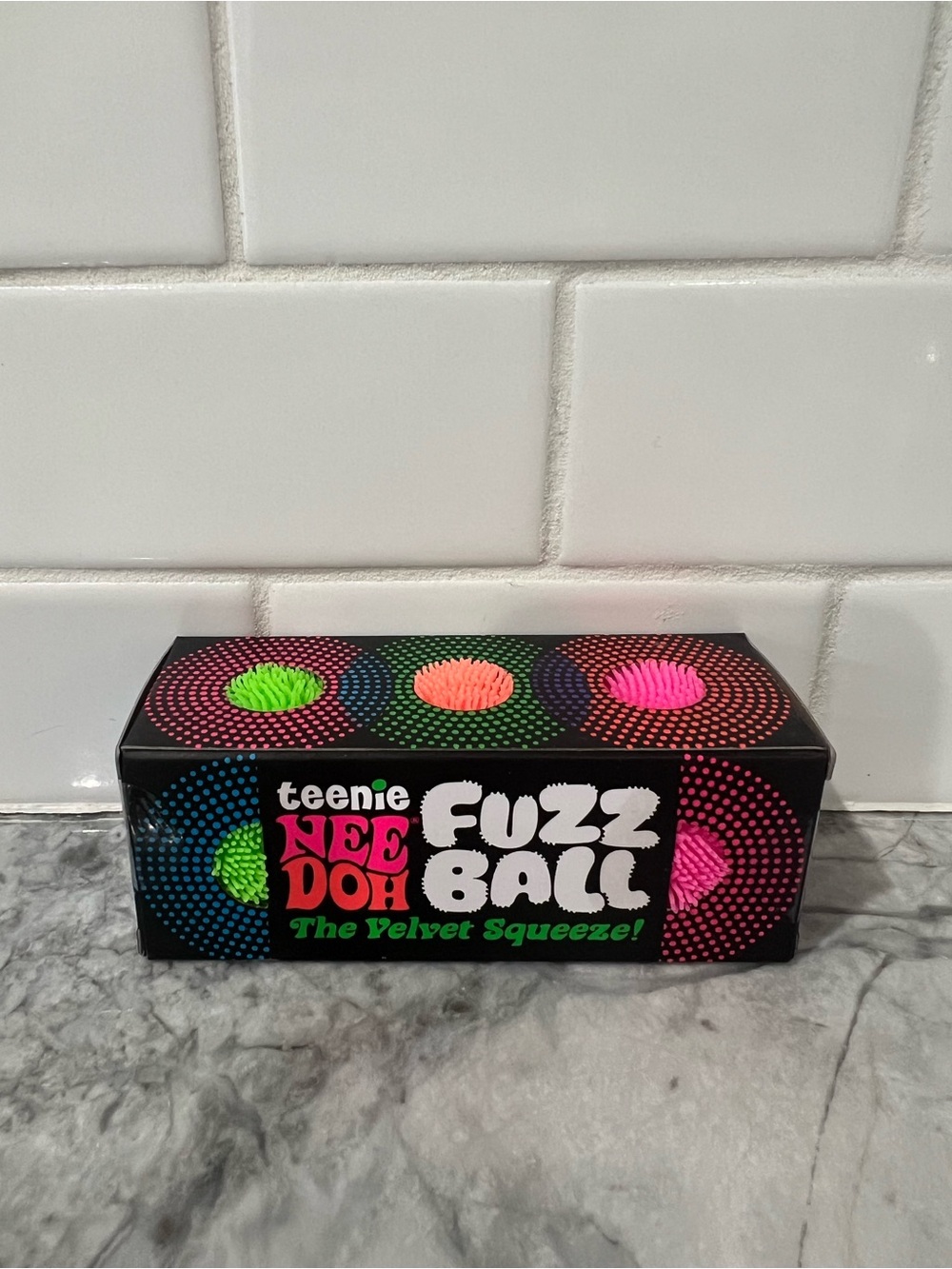 Teenie NeeDoh Fuzz Ball Plush Squeeze Toy - Neon Green, Neon Orange, Neon Pink